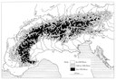 Relief der Alpen, undatierte Grafik, unbekannter Künstler, in: Jon Mathieu: Geschichte der Alpen 1500-1900: Umwelt, Entwicklung, Gesellschaft, Wien 1998. Ⓒ Böhlau Verlag GmbH & Co. KG.