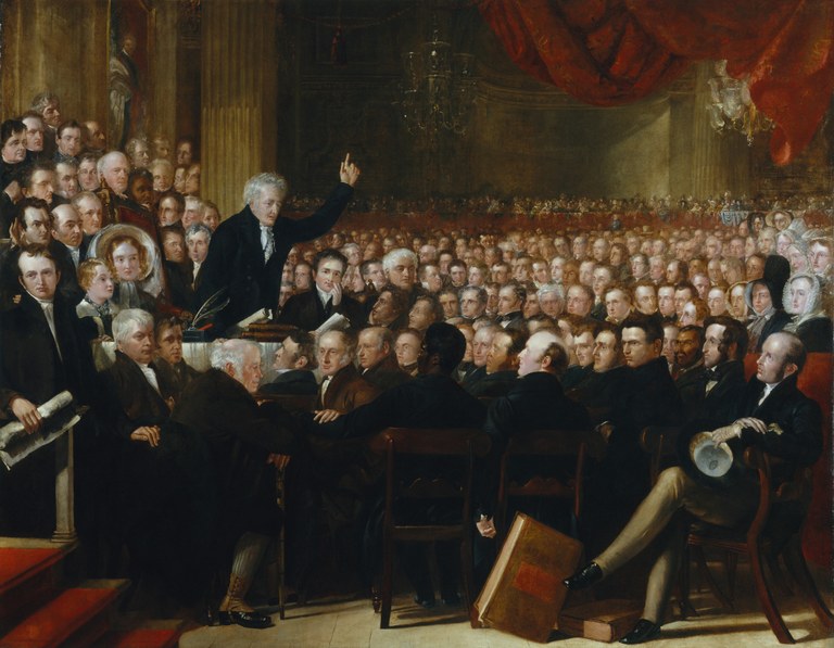 Benjamin Robert Haydon (1786–1846), The Anti-Slavery Society Convention, Öl auf Leinwand, 2972 mm x 3836 mm, 1840; Bildquelle: National Portrait Gallery, London.