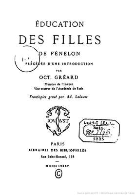 F. de Fénelon, Éducation des filles 1885, BnF, Gallica IMG