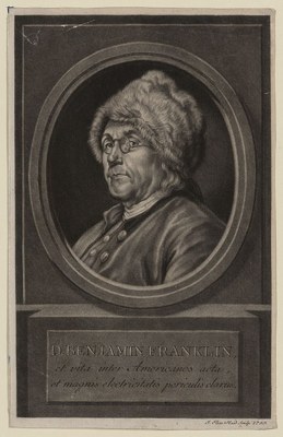 Kupferstich von Johann Elias Haid nach einem Franklin-Porträt von Charles Nicolas Cochin 1780 IMG