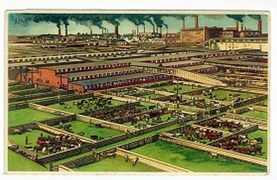 Joseph Koehler: Union Stock Yards, Chicago, Farbpostkarte, 1942; Bildquelle: Chicago Postcard Museum, Nr., 2406L, www.ChicagoPostcardMuseum.org.