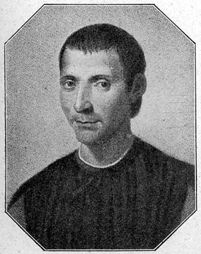 Portrait Niccolò Machiavelli (1469-1527), Lithographie nach einem zeitgenössischen Kupferstich, 1905, unbekannter Künstler; Bildquelle: Müller-Baden, Emanuel (Hg.): Bibliothek des allgemeinen und praktischen Wissens zum Studium und Selbstunterricht in den hauptsächlichsten Wissenszweigen und Sprachen, Berlin 1905, vol. 5, Seite 67; wikimedia commons, http://commons.wikimedia.org/wiki/File:Niccolo_Machiavelli.jpg. 