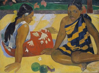 Paul Gauguin (1848–1903), Reo Mā`ohi: Parau api, oil on canvas, 67x92 cm, 1892; source: Galerie Neue Meister, Staatliche Kunstsammlungen Dresden, inventory number: Gal. Nr. 2610, © Staatliche Kunstsammlungen Dresden.