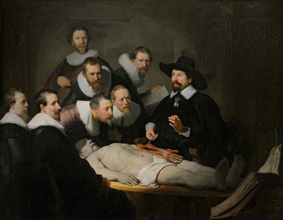 Rembrandt Harmenszoon van Rijn (1606–1669), Die Anatomie des Dr. Tulp, Öl auf Leinwand, 169,5x216,5 cm, 1632, inv. nr. 146; Bildquelle: © Königliche Gemäldegalerie Mauritshuis, Den Haag, http://www.mauritshuis.nl.