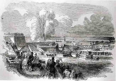 Belagerungsoperationen in Chatham – Zündung einer Mine, Holzstich, undatiert, unbekannter Künstler; Bildquelle: Illustrated London News, 22. Juli 1854.