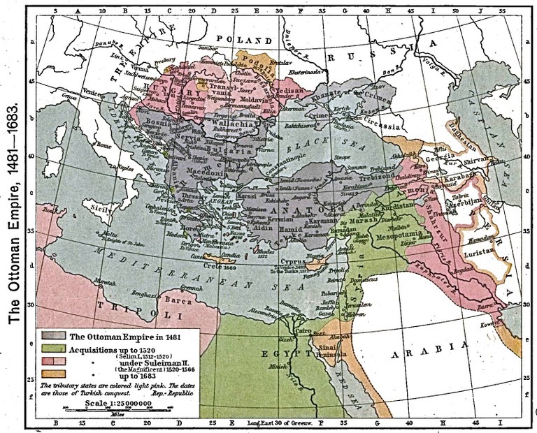 The Ottoman Empire, 1481–1683, Karte, 1923, unbekannter Ersteller; Bildquelle: Shepherd, William R.: The Historical Atlas, New York, 1923. Digitalisat: The University of Texas at Austin, http://www.lib.utexas.edu/maps/historical/shepherd/ottoman_empire_1481-1683.jpg. 