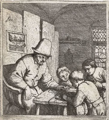 Schoolmaster with three pupils at a table, ca. 1671–1679 IMG
