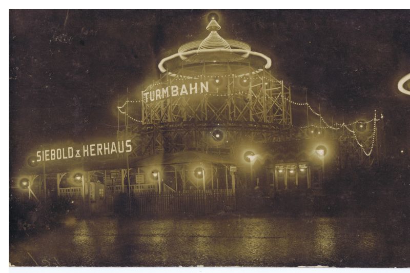 Sieboldts Rigi-Turmbahn, Schwarz-Weiß-Photographie, um 1925, unbekannter Photograph; Bildquelle:  Markt- und Schaustellermuseum Essen