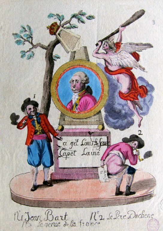 "Hier ruht Ludwig der Falsche, Capet der Ältere", Papier, kolorierte Radierung, 27,4 x 24 cm, Frankreich, 1791, unbekannter Künstler; Bildquelle: Prometheus – Das verteilte Bildarchiv für Forschung und Lehre, Lexikon der Revolutions-Ikonographie, Justus-Liebig-Universität Gießen, Historisches Institut, http://prometheus.uni-koeln.de/pandora/image/show/Image-giessen_lri-11e33eaa8e31030ce48cd0778bb6dd4f9479c1be (kostenpflichtiger Zugang). 