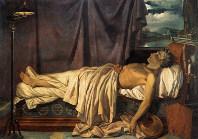 Joseph Dionysius Odevaere (1775– 1830), Byron auf dem Totenbett, Öl auf Leinwand, 166x234,5 cm, circa. 1826; Bildquelle: Groeningemuseum, Brügge.