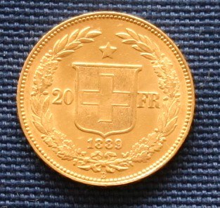 20-Franken-Münze aus der Schweiz, 1889 IMG