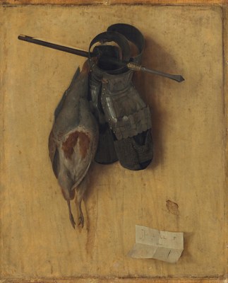 Jacopo de' Barbari, Totes Rebhuhn mit Eisenhandschuhen und Armbrustbolzen, 1504