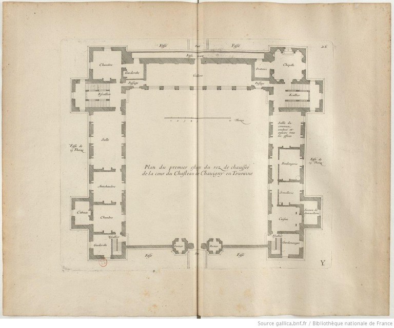 Plan du premier étage du rez-de-chaussée de la cour du château de Chavigny en Touraine IMG