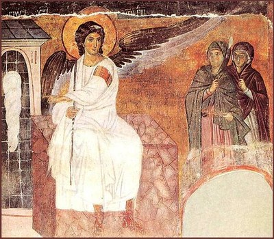 Archangel Gabriel outside Jesus' tomb after the resurrection