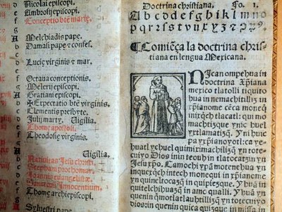 Pedro de Gante (ca. 1479–1572), Doctrina Christiana en lengua mexicana, Titelblatt, Mexiko, 1553; Bildquelle: University of Texas at Austin, Benson Latin American Collection, http://instructional1.calstatela.edu/bevans/Art454L-01-MapsDocsEtc/WebPage-Info.00003.html.