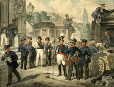 Die königlich-preussischen Post-Offizianten in Staats- und Dienstuniform 1855  IMG