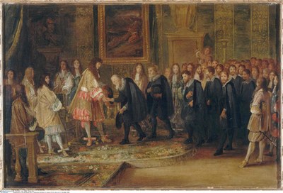 Ludwig XIV. beim Empfang der Schweizer Botschafter 1664 IMG