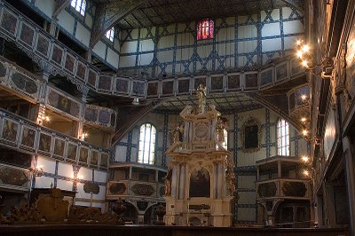 Innenansicht der Friedenskirche in Jauer, Farbphotographie, 2005, Photograph: Adam Kumiszcza; Bildquelle: Wikimedia Commons, http://commons.wikimedia.org/wiki/File:Jawor3.jpg?uselang=de.Creative Commons-Lizenz Namensnennung 3.0 Unported