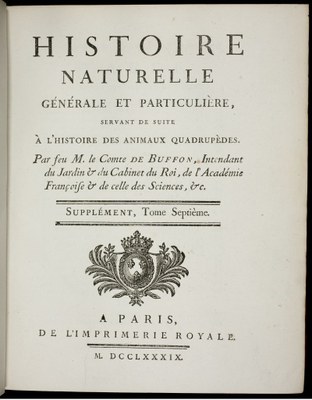Georges Louis Leclerc Buffon, Histoire naturelle, 1789 Georges Louis Leclerc Buffon, Histoire naturelle, 1789