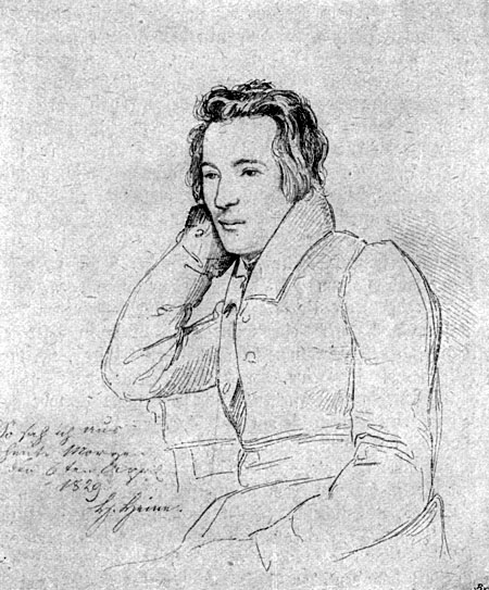 Franz Theodor Kugler (1808–1858), Portrait Heinrich Heine, Zeichnung, 1829; Bildquelle: Bibliothek des allgemeinen und praktischen Wissens. Bd. 5 (1905), Deutsche Literaturgeschichte, Seite 115; wikimedia commons, http://commons.wikimedia.org/wiki/File:Heinrich_Heine.jpg.