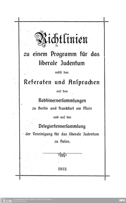 Richtlinien zu einem Programm für das liberale Judentum Richtlinien zu einem Programm für das liberale Judentum