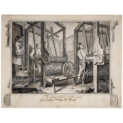 William Hogarth (1697–1764), The fellow 'prentices at their looms, Zeichnung, 1747; Bildquelle: British Museum, http://www.britishmuseum.org/explore/highlights/highlight_objects/pd/w/hogarth,_the_fellow_prentices.aspx.