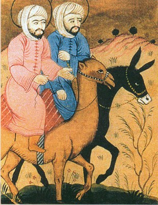 Mohammed und Issa (Jesus, auf dem Esel) reiten einträchtig nebeneinander IMG