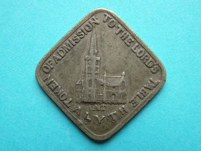 Schottisches Communion Token, Farbphotographie, Photograph: David Powell; Bildquelle: Powell, David: Communion Tokens of the British Isles, http://www.mernick.org.uk/lnc/DPowell/CommunionTokens.htm.