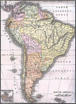 "South America" from "Americanized Encyclopaedia Britannica", Vol. 1, Chicago 1892. Source: Perry-Castañeda Library Map Collection. Courtesy of the University of Texas Libraries, The University of Texas at Austin. http://www.lib.utexas.edu/maps/historical/south_america_1892.jpg, public domain. 