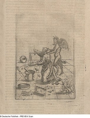 Monk creating gunpowder with the devil behind his back 1603 Monk creating gunpowder with the devil behind his back 1603