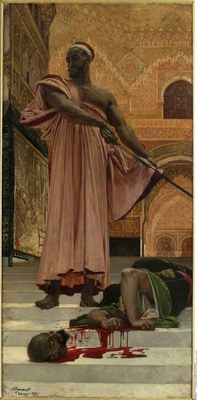 Henri Regnault (1843–1871), Hinrichtung ohne Urteilspruch unter den maurischen Königen von Granada, Öl auf Leinwand, 1870; © Bildagentur für Kunst, Kultur und Geschichte (bpk) | RMN | Hervé Lewandowski, Bildnummer 00057445, Standort der Originals: Musée d'Orsay, Paris.