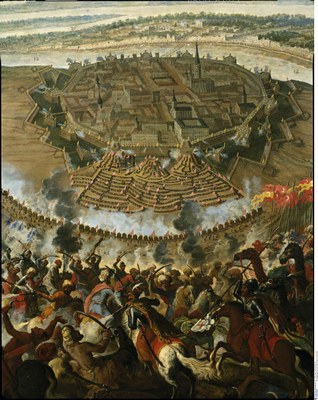 Franz Geffels, Die Belagerung Wiens durch die Türken im Jahre 1683, Öl auf Leinwand, um 1685; Bildquelle: Bildagentur für Kunst, Kultur und Geschichte (bpk), Bildnummer 00015706.