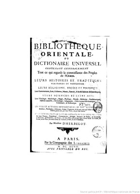Titelblatt "Barthélemy d’Herbelot: Bibliothèque Orientale" 1697 IMG
