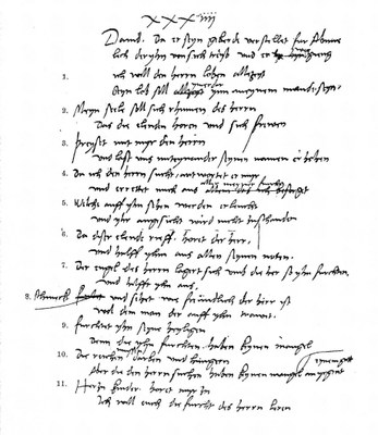 Luthers handschriftliche Übersetzung der ersten elf Verse des 34. Psalms IMG