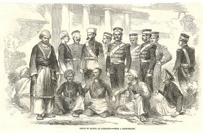 Unknown artist, Group of Sepoys at Lucknow,from a photograph, from the Illustrated London News, original size/medium unknown, 1857.