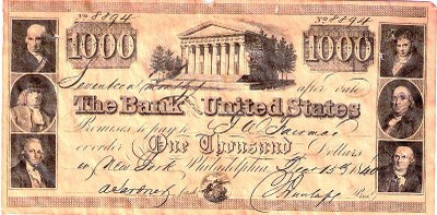 Promissory note issued by the Second Bank of the United States in the amount of $1,000 IMG